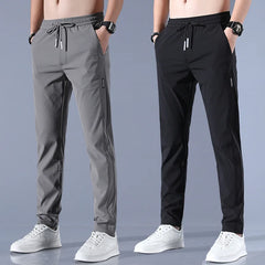 Ice Silk Men's Pants Black Gray Thin Business Casual Pants Outdoor Elastic Breathable Straight Leg Sweatpants