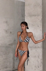 Black And White Checked Pattern Bikini (3 Pieces Set)