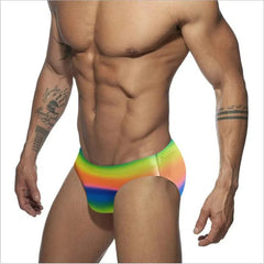 Swimwear Boy Rainbow Print Swimsuit Sexy Swimming Trunks Men's Low Waist Swim Briefs Push Up Cup Beach Shorts Wear