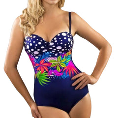 Coloured Print One-piece Large Swimsuits Closed Swimwear Push Up Women's Swimming Body Bathing Suit Female Beach Pool Bather