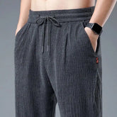 Ice Silk Linen Man Sport Pants Casual Wide Summer Sweatpants Male Drawstring Spring Autumn Lightweight Halking Harem Trousers