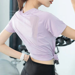 Aiithuug Short Sleeve Workout Tops for Women Stretchy Slim Fit Running Sports Shirts Dry Fit Mesh Yoga Gym Top Fit T-Shirt