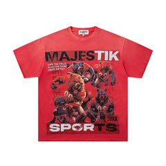 Majestik “Football Bears” Sports Vintage Tee(Red)