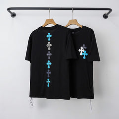 Chrome Hearts Vertical Gradient Blue Cross Short Sleeve T-Shirt (Black)