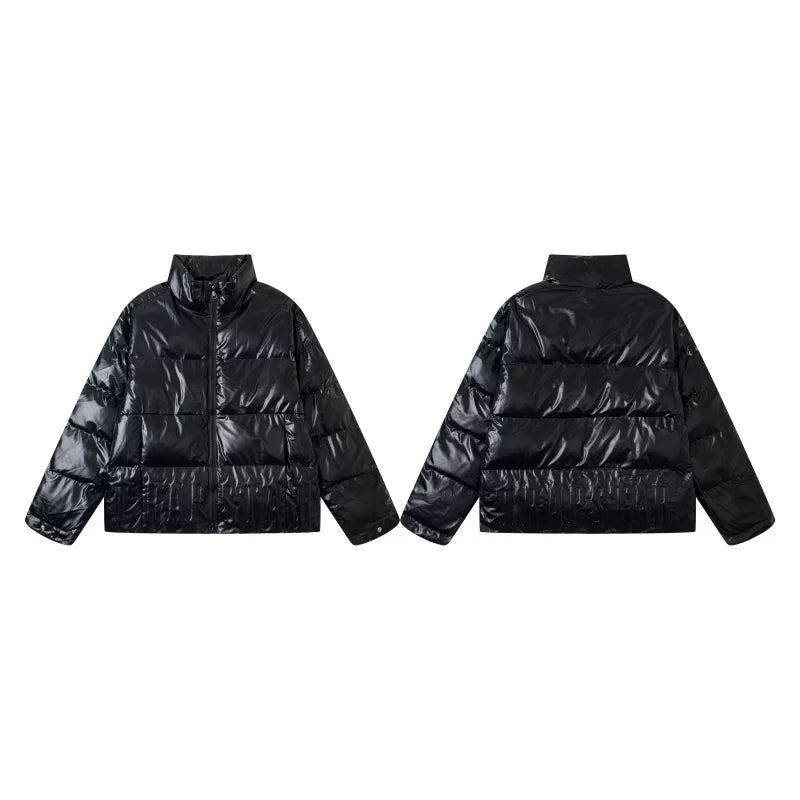 Trapstar Glossy Patent Stand Collar Puffer Jacket - Black