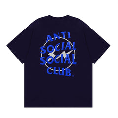 Anti Social Social Club Blue Lightning Circle Logo T-Shirt - Navy Blue