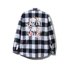 Anti Social Social Club Cherry Blossom Plaid Flannel Shirt - Black/White