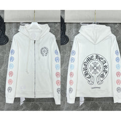 Chrome Hearts Gradient Cross Sleeve & Horseshoe Zip-Up Hoodie (White)