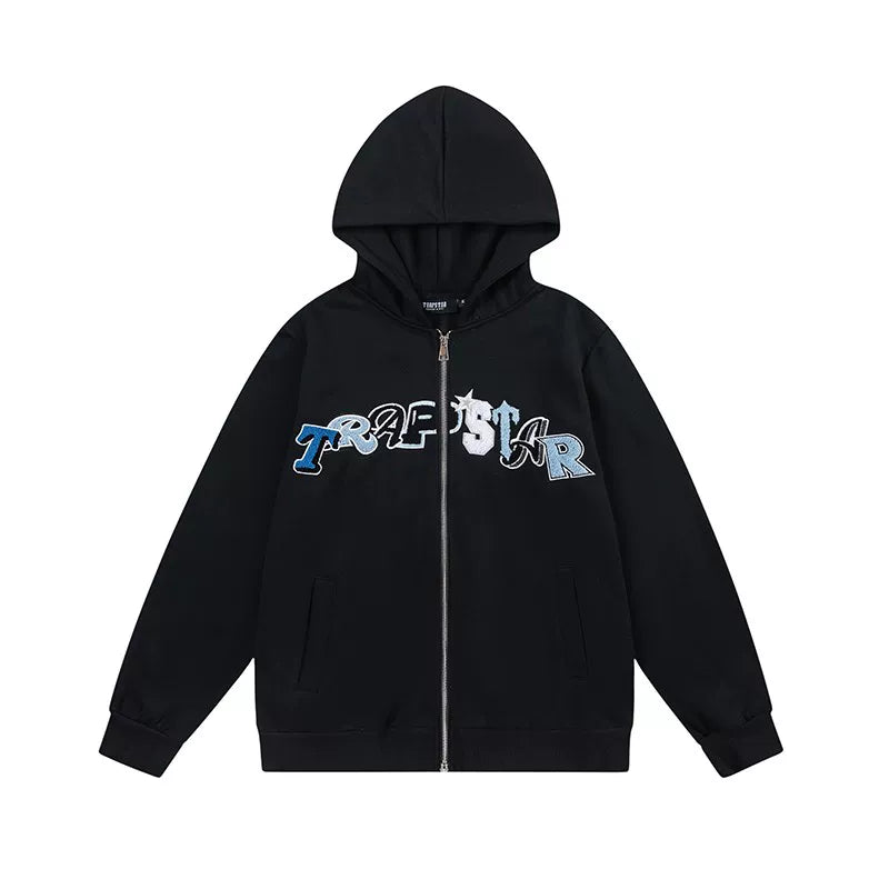 Trapstar Style Autumn/Winter Blue & White Gradient Full-Zip Hoodie - Black