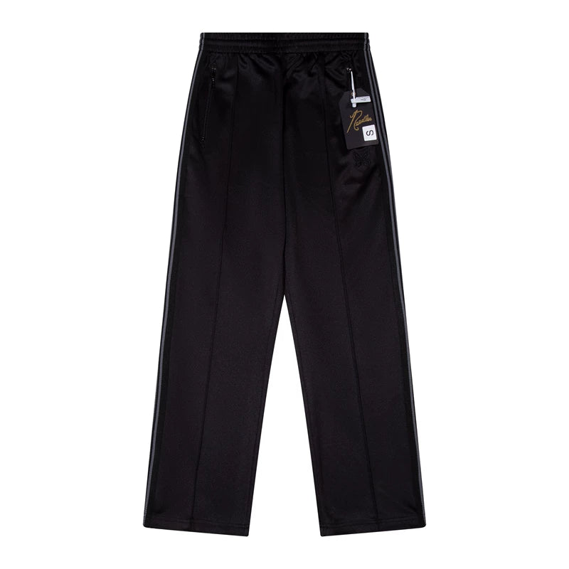 Needles Style Embroidered Butterfly Fine-Stripe Track Pants - Black