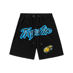 Trapstar Varsity Script Logo & Panther Patch Sweat Shorts - Black/Royal Blue
