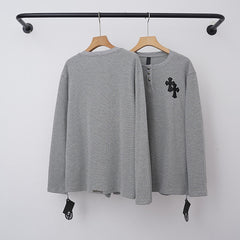 Chrome Hearts Cross Applique Henley Long Sleeve (Grey)