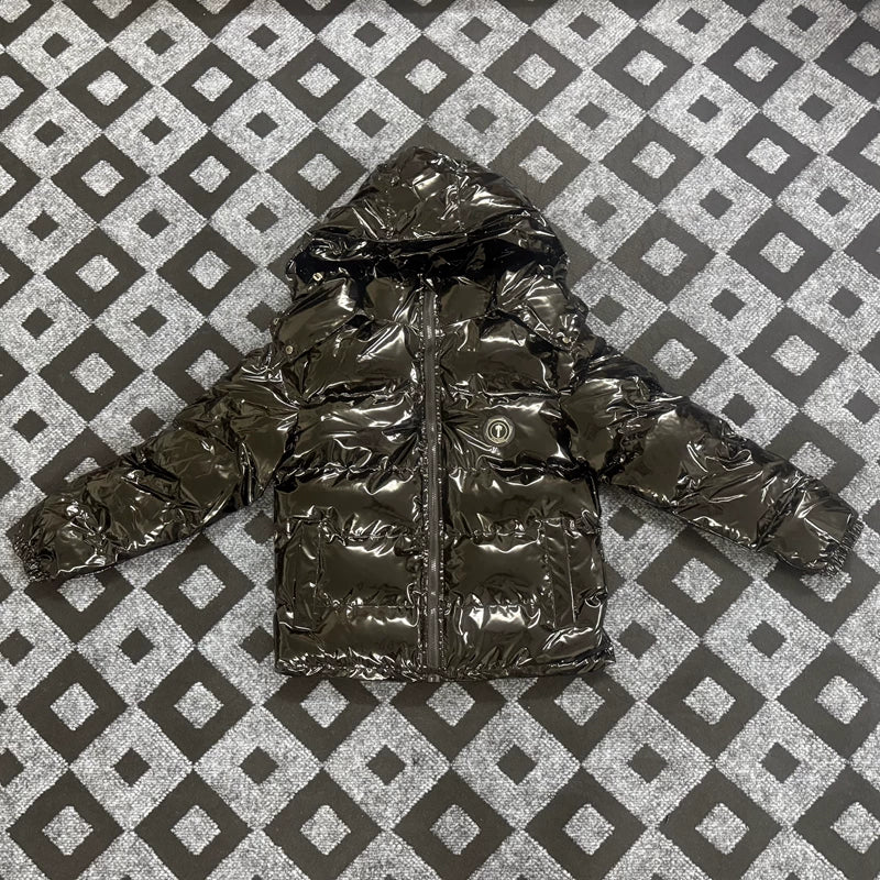 Trapstar Glossy Patent Hooded Puffer Jacket - Dark Bronze/Black