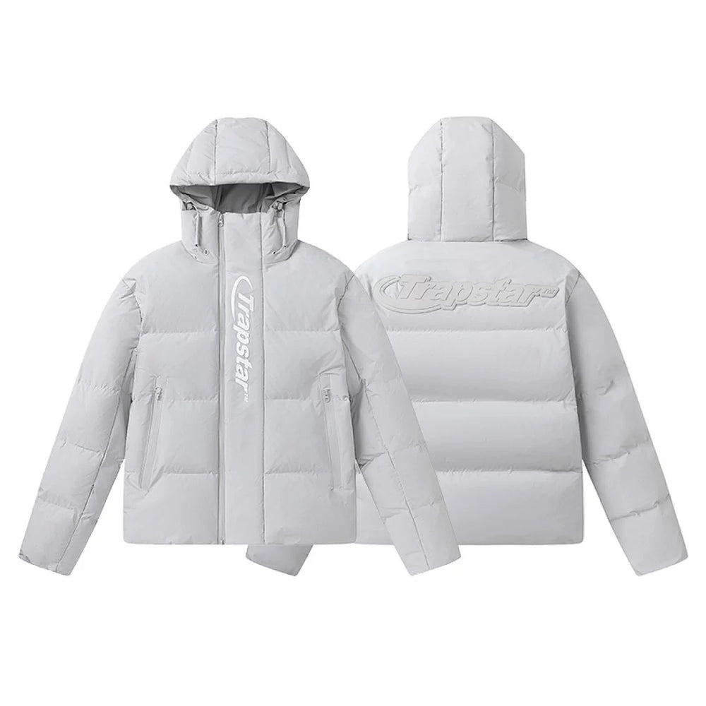 Trapstar Embossed Arch Logo Puffer Jacket - Light Grey