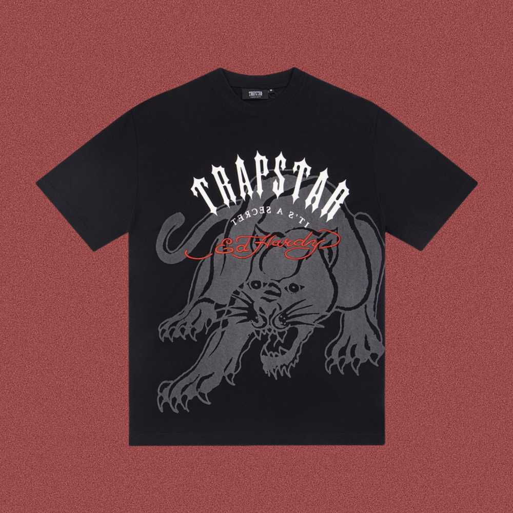 Trapstar Panther & Red Script Graphic Tee - Black