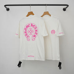 Chrome Hearts Pink Horseshoe Logo Short Sleeve T-Shirt (White)