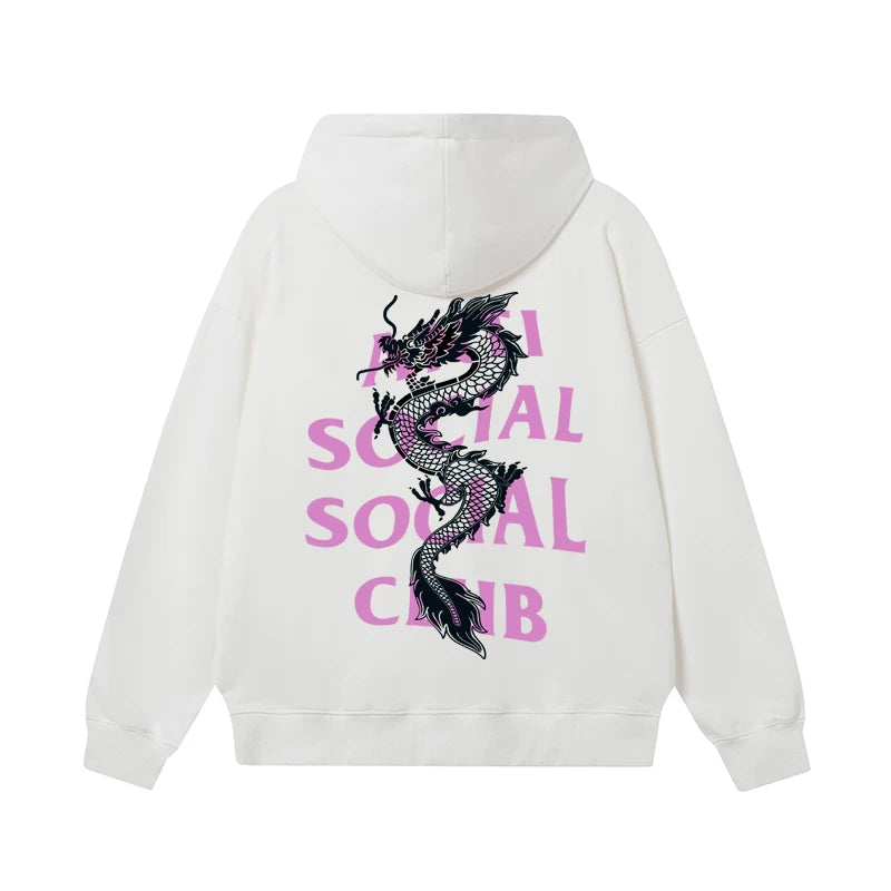 Anti Social Social Club Dragon Pink Logo Hoodie - White