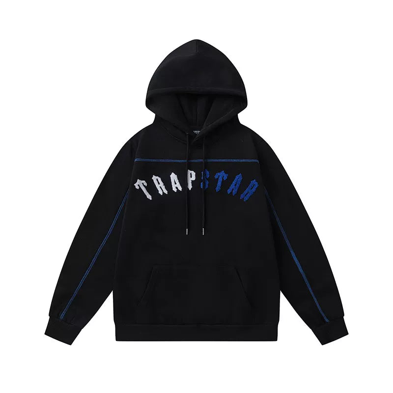 Trapstar Style Autumn/Winter Split-Color Arch Logo Hoodie - Black/Blue