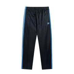 Needles Style Embroidered Butterfly Multi-Stripe Track Pants - Dark Navy/Bright Blue