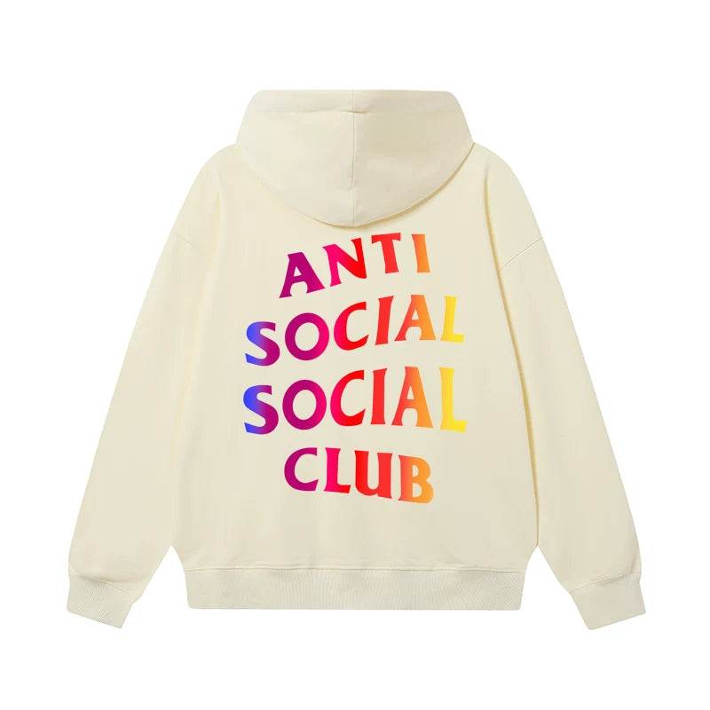 Anti Social Social Club Gradient Rainbow Logo Hoodie - Cream