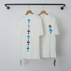 Chrome Hearts Vertical Gradient Blue Cross Short Sleeve T-Shirt (White)