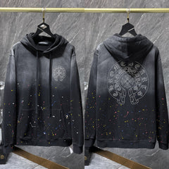 Chrome Hearts Gradient Black/Grey Paint Splatter Horseshoe Hoodie