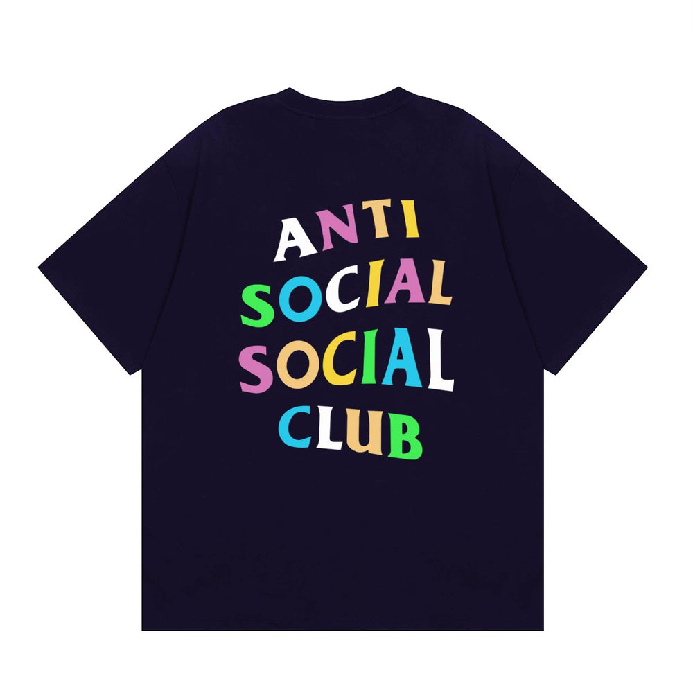 Anti Social Social Club Multi-Color Letters Logo T-Shirt - Navy Blue