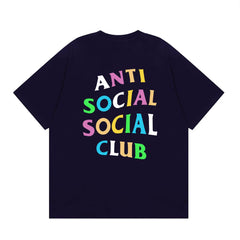 Anti Social Social Club Multi-Color Letters Logo T-Shirt - Navy Blue