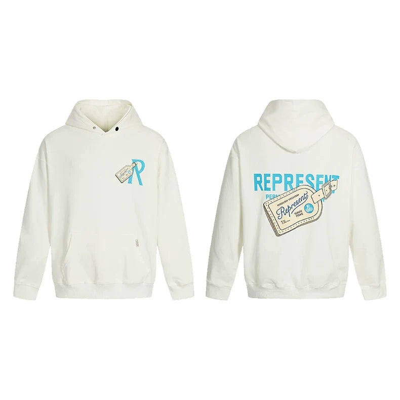 Represent Luggage Tag Graphic Heavyweight Hoodie - Off-White