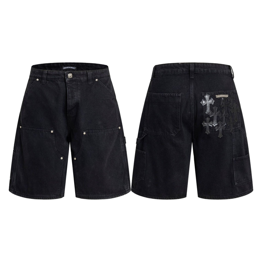 Chrome Hearts Black Heavy Wash & Back Cross Patch Cargo Shorts