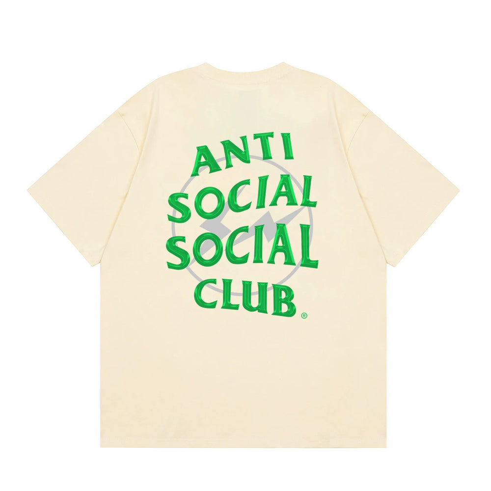 Anti Social Social Club Green Lightning Circle Logo T-Shirt - Cream