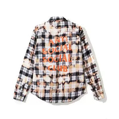 Anti Social Social Club Bleached Plaid Flannel Shirt - Black/White/Orange