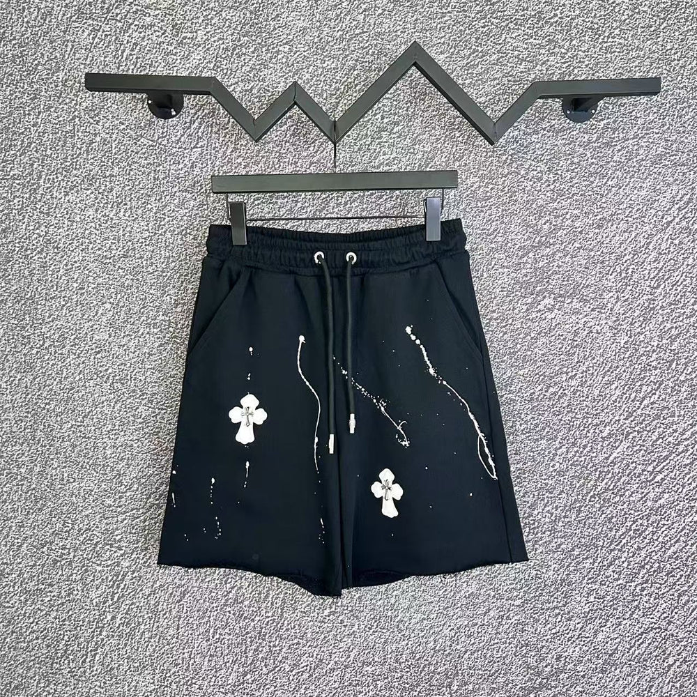 Chrome Hearts Black Paint Splatter & White Cross Sweatshorts