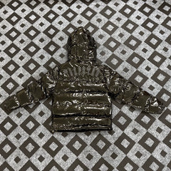 Trapstar Glossy Patent Hooded Puffer Jacket - Dark Bronze/Black
