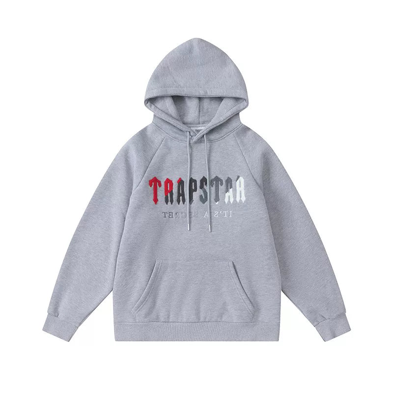 Trapstar Style Autumn/Winter Red-Black-White Gradient Hoodie - Heather Grey