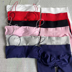 Mini Sports Bra for Women Yoga Set Backless Bandeau Strappy Gym Crop Top Seamless Scrunch Legging Workout Pant Active Wear