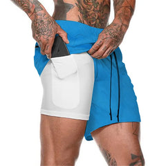 European Men's Sports Summer Double Layer Mobile Phone Pants Gym Exercise Jogging Training Shorts