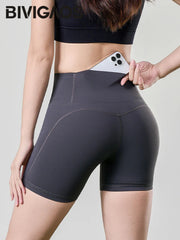 Summer Mini Yoga Shorts Women Back Waist Pocket Thin Feeling High Waist Peach Hip Sport Fitness Cycling Shorts