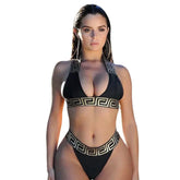 Print Black Push Up Bikini Two Pieces Set Women Swimwear Bandage Halter Swimsuit Bathing Suit