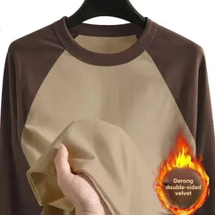 Double-Sided Men's Long Sleeve Crew Neck Thermal T-Shirt Winter Warm Clothing Solid Color Contrast Color German Velvet Base Shirt