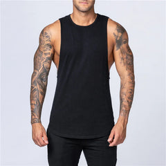 Muscle Exercise Tank Tops Men Summer Drop Armhole Vest Gym Clothing Cotton Singlet Cut Off Sleeveless T Shirt Bodybuilding Top
