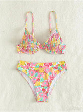 Bikini Women Swimsuit Floral Print Push Up Bikinis Set Thong Swimwear Smocked Summer Beachwear Bathing Suit Female