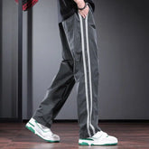 Edge Measuring Striped Casual Pants Design Loose Straight Trousers Trendy Blue Men's Pants
