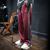 Men Straight Stripes Sweatpants Korean Spring Autumn Male Elastic Waist Zipper Pockets Loose Sports Casual Trousers