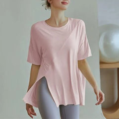 Women's Fitness Sports T-shirt Tops Running Loose Split Short Sleeve Quick Drying Shirts Leisure Clothing Blouse Yoga Top