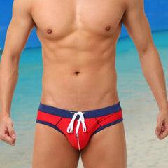 Men Summer Swimming Trucks Boxer Mid-rise Drawstring Patchwork Color Swimming Briefs Quick-Drying Stretch Beach Surfing Briefs