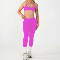 2PCS Seamless Yoga Set Women Workout Scrunch Leggings Strappy Sports Bra Fitness Gym Clothing Workout Set XP389