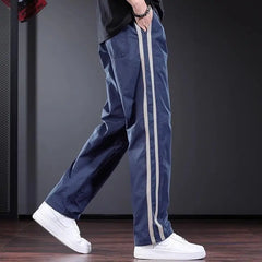Edge Measuring Striped Casual Pants Design Loose Straight Trousers Trendy Blue Men's Pants