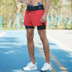 Double-deck Outdoor Marathon Basketball Running Men's Gym Fitness Run Shorts Quick Drying Pocket Training Jogging Workout Shorts