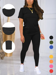Summer Women's Short Sleeve Long Pants Set Multi-Functional Comfortable Fashionable Versatile Two-Piece Suit for Home And Travel